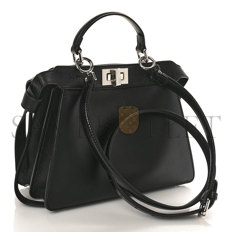 F**di vitello seta shiny nappa logo embossed laces small peekaboo i see u satchel black (27*20*11cm)